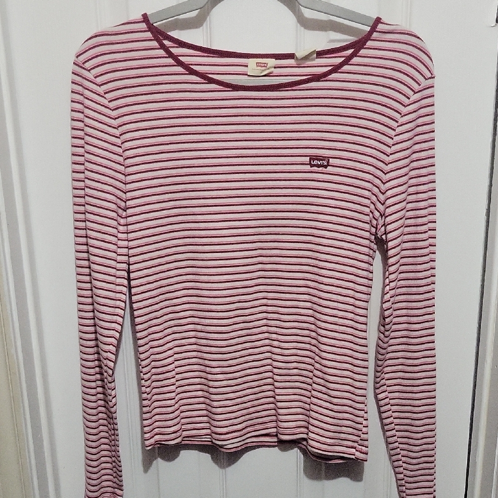 Levi's Women's Pink Striped Long Sleeve Tee